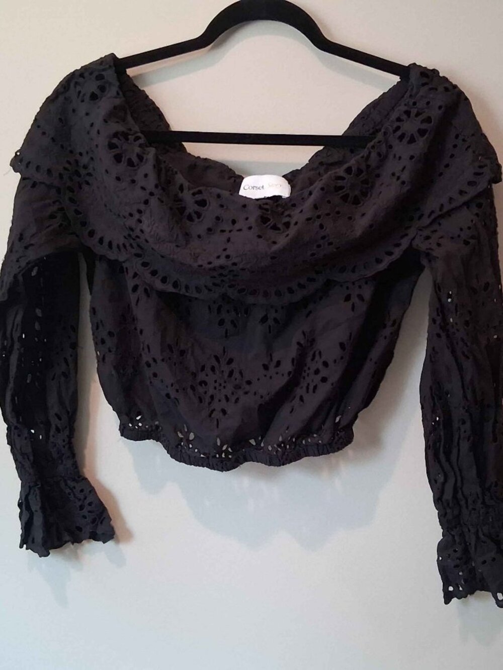Corset story Black Cotton Cropped Bardot Neckline Top Size US-4 UK-8